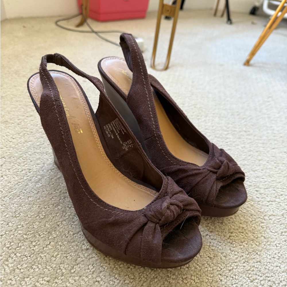 Brown Suede Slingback Wedges